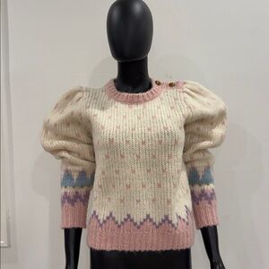 LoveShackFancy Cashmere Pink and White Patterned Women's  Alpaca Sweater